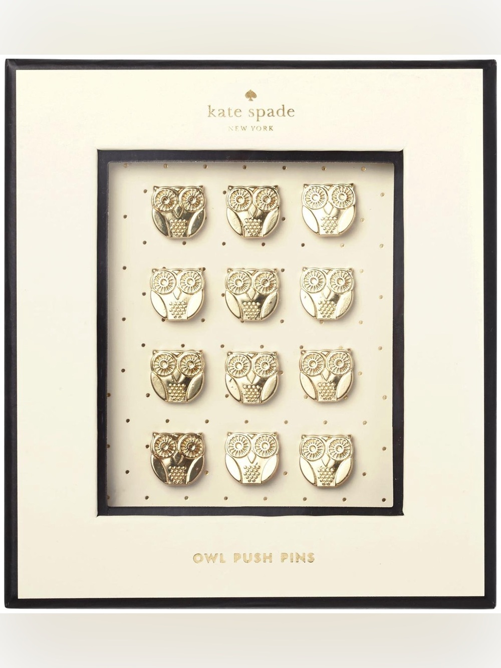 NWT kate spade set of 12 Gold Owl Push Pins